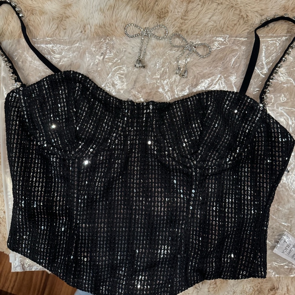 White Fox Boutique Black Sequin Bustier